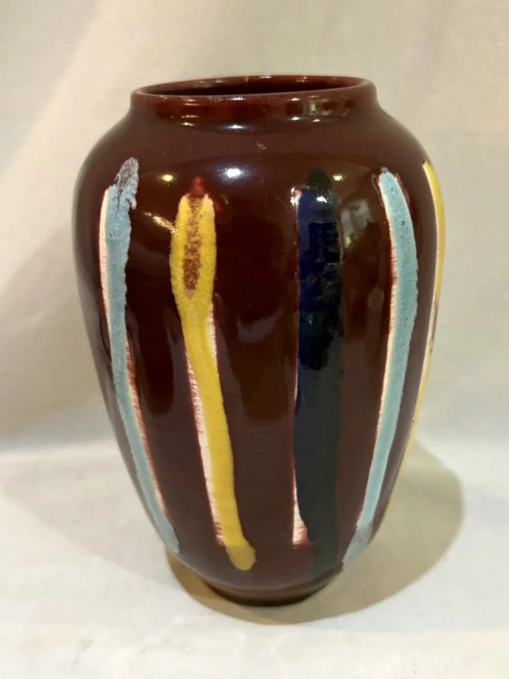 Vintage Pottery Vase Hand Painted Heavy Glaze